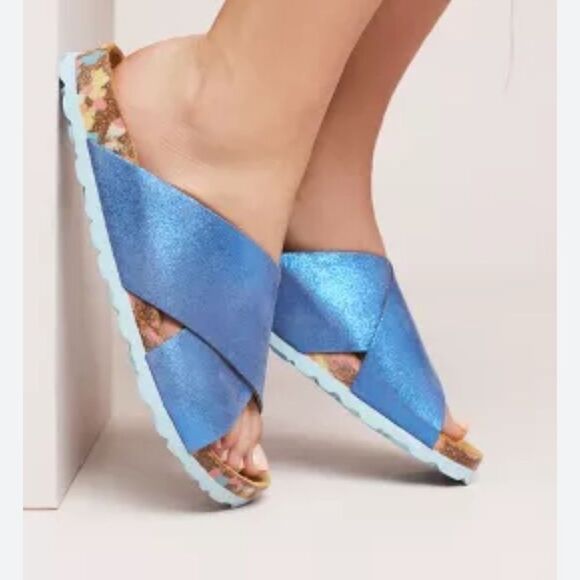 Anthropologie Criss-Cross Metallic
Slide Sandals 38=7 - Picture 1 of 7